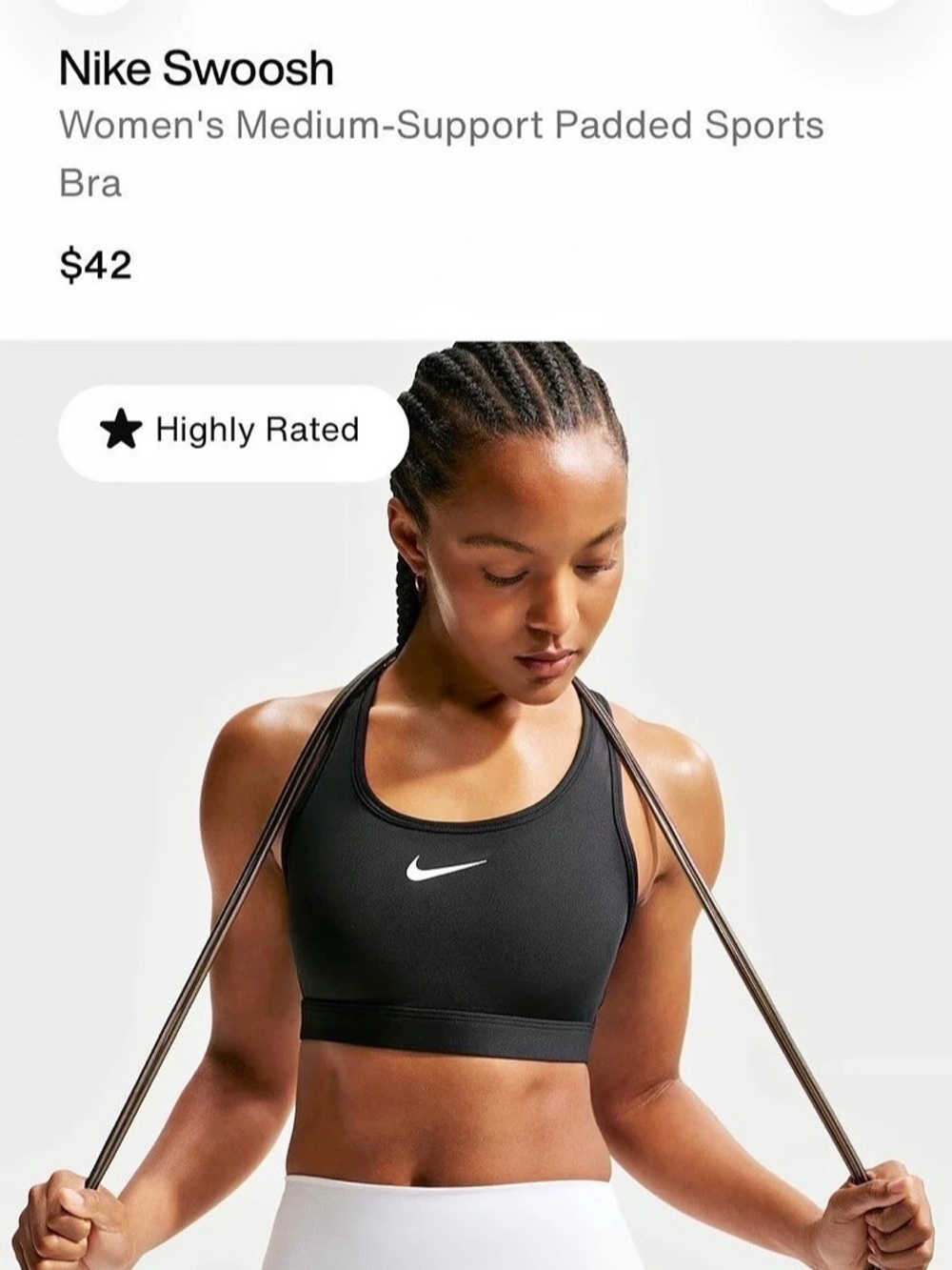 Nike Swoosh Medium-Support Padded Sports Bra- Black - Size Large